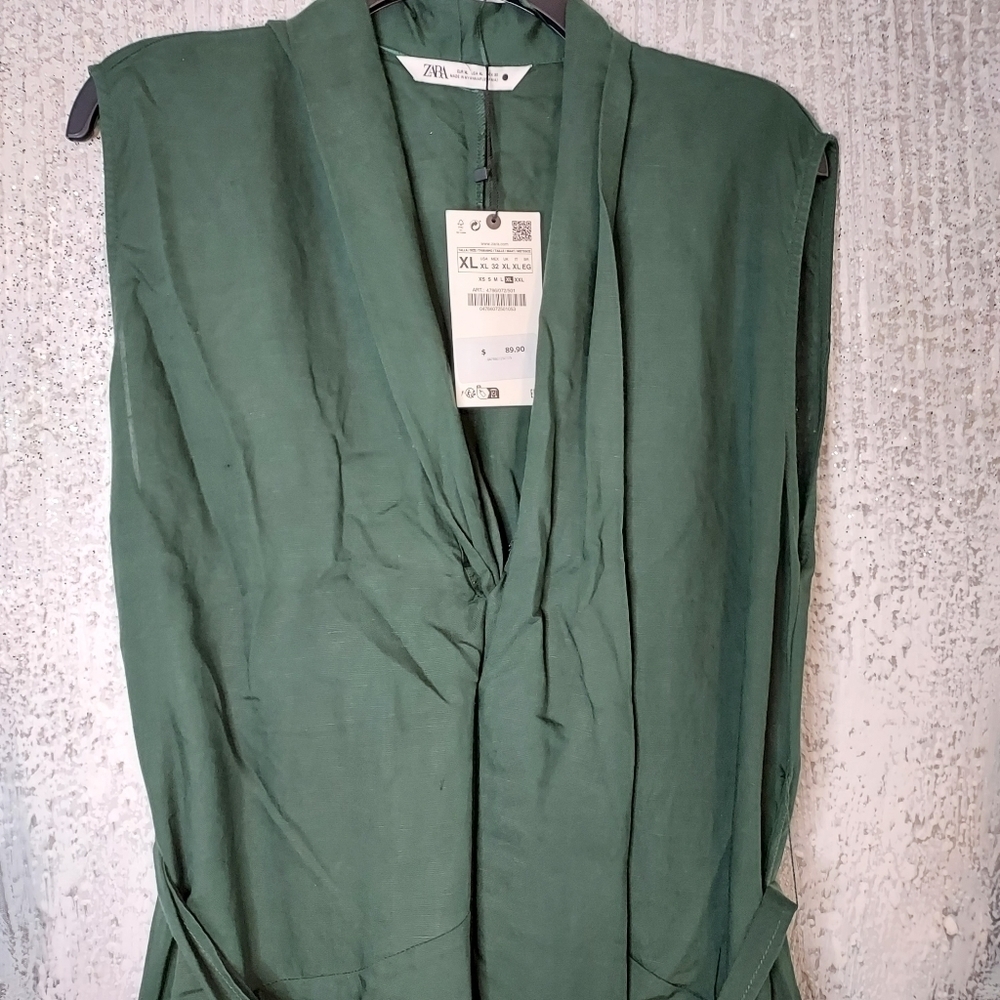 ZARA Belted Midi Linen Blend Dress Sz-XL - Picture 9 of 12
